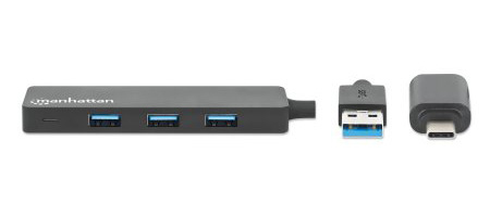 Manhattan USB Hub - USB 3.2 (Gen 1) Type A, USB 3.2 (Gen 1) Type C - 640 MB/s - Black - 4 Total USB Port(s) - PC, Mac, Lin