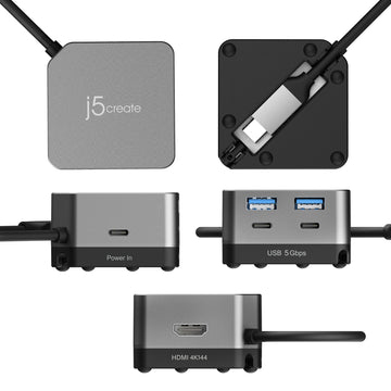 j5create JCD361 Flexible Ports USB-C® 4K144 HDMI™ Hub - Cube Plus 6 in 1, Black/Grey. Host interface: USB Type-C. Maximum 