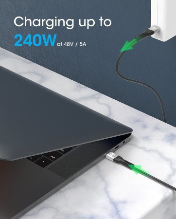 Manhattan Fast USB-C to USB-C Cable (240W), 1m, 240W Laptop Charging + High-Speed Data & Video, Works with ALL Laptops (No
