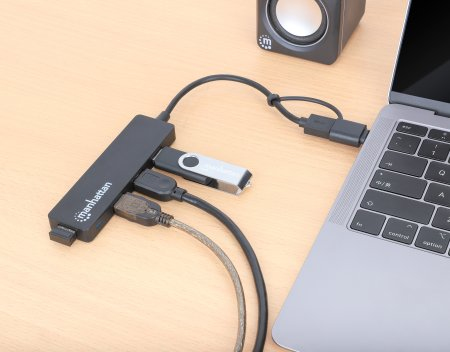 Manhattan USB Hub - USB 3.2 (Gen 1) Type A, USB 3.2 (Gen 1) Type C - 640 MB/s - Black - 4 Total USB Port(s) - PC, Mac, Lin