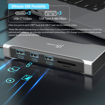 j5create JCD367. Interface do host: USB Type-C, Tipos de cartão de memória compatíveis: SD, MicroSD (TransFlash). Taxa máx