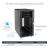 StarTech.com 4-Post 18U Server Rack Cabinet, 19" Data Rack Cabinet for Computer / IT Equipment, Home Network Rack, Half He