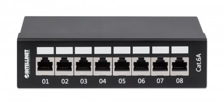 Intellinet 8 Port(s) Network Patch Panel - Category 6a - Twisted Pair - Black - 8 x RJ-45 - Desktop