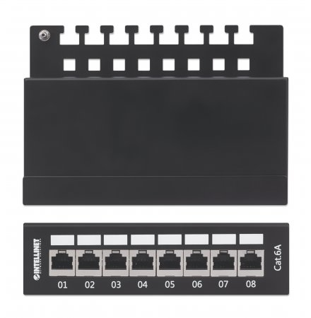 Intellinet 8 Port(s) Network Patch Panel - Category 6a - Twisted Pair - Black - 8 x RJ-45 - Desktop