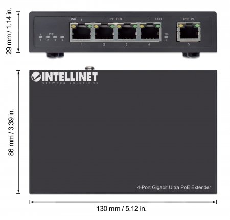 Intellinet Network Extender - Black - 5 x Network (RJ-45) - 200 m Extended Range - Metal