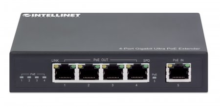 Intellinet Network Extender - Black - 5 x Network (RJ-45) - 200 m Extended Range - Metal