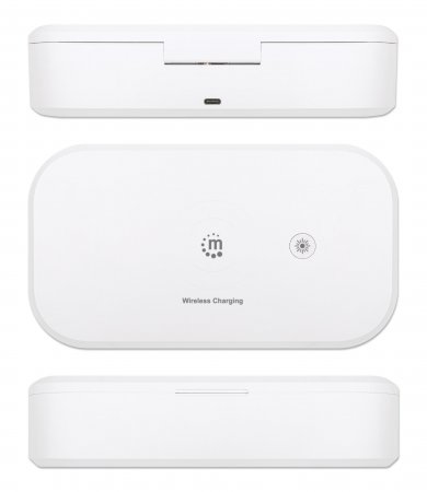 Manhattan UV Phone Sanitizer with Wireless Charger, 10 W Wireless Charging Pad, Integrated UV LEDs to eliminate germs, vir