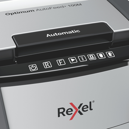Rexel Optimum AutoFeed+ 100M Automatic Micro Cut Paper Shredder P5. Shredding type: Cross shredding, Working width: 22 cm,