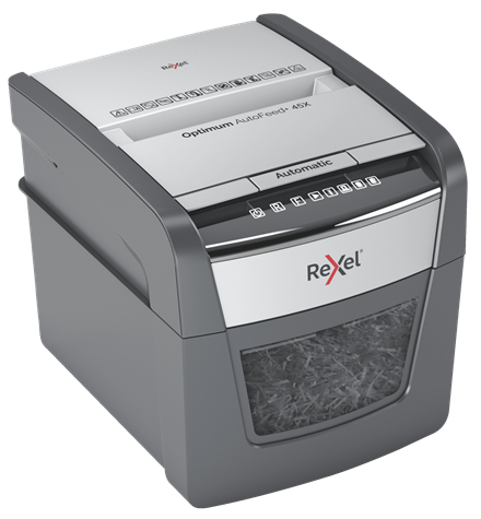 Rexel Optimum AutoFeed 45X Automatic Cross Cut Paper Shredder P4. Shredding type: Cross shredding, Shredding size: 4 x 28 