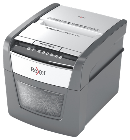 Rexel Optimum AutoFeed 45X Automatic Cross Cut Paper Shredder P4. Shredding type: Cross shredding, Shredding size: 4 x 28 