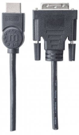 Manhattan HDMI to DVI-D 24+1 Cable, 2m, Male to Male, Black, Dual Link, Compatible with DVD-D, Lifetime Warranty, Equivale