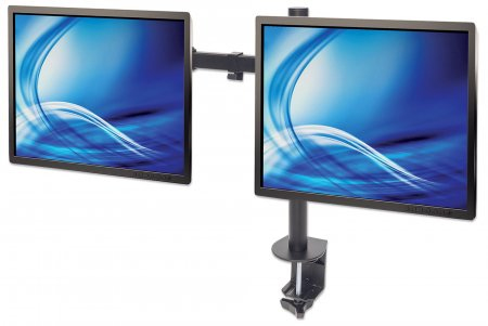 Manhattan Dual Desk Mount for TV & Monitors (Full Motion), For screens 10" to 27", Clamp Assembly, VESA compatibility: 75x