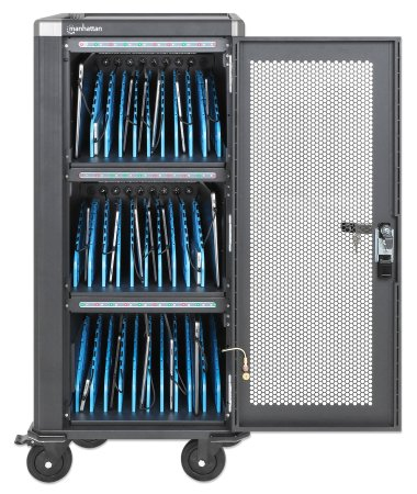 Manhattan iPad to 13", MacBook Air to 13" & Chromebook 14" 30-bay Charging Trolley/Cart via USB-C (30W), Also other tablet
