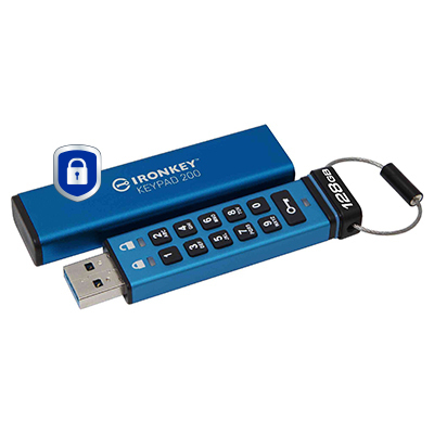 IronKey Keypad 200 IKKP200 128 GB USB 3.2 (Gen 1) Type A Flash Drive - XTS-AES - 145 MB/s Read Speed - 115 MB/s Write Speed