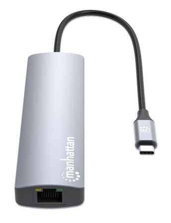 Manhattan USB-C Dock/Hub with Card Reader, Ports (x5): Ethernet, HDMI, USB-A (x2) and USB-C, with Power Delivery (PD) 100W