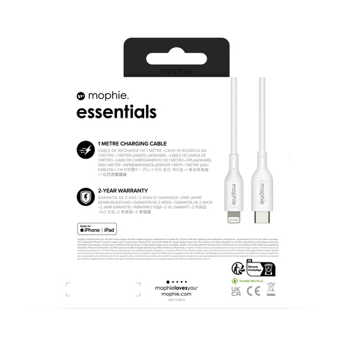 MOPHIE ESSENTIALS CABLE USB-C TO LIGHTNING 1M WHITE