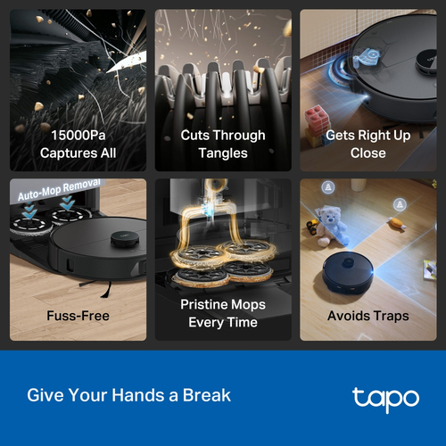 TP-Link Tapo RV50 Pro Omni. Dust container type: Combi, Product colour: Black, Shape: Round. Dust capacity (vacuum cleaner