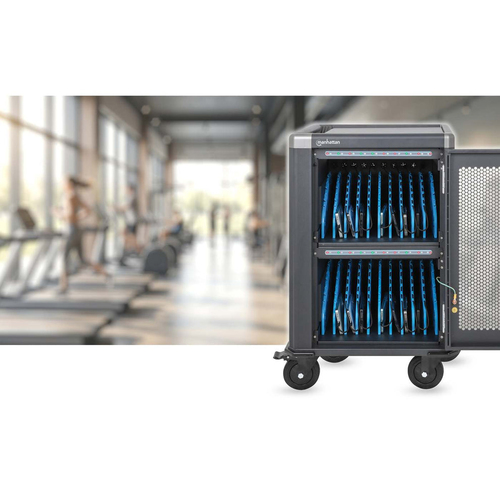 Manhattan iPad to 13", MacBook Air to 13" & Chromebook 14" 20-bay Charging Trolley/Cart via USB-C (30W), Also other tablet