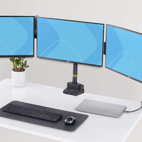 StarTech.com Triple Monitor Desk Mount For Up To Three 27in Screens, VESA 75x75/100x100, Tool-Less Arm Adjustments, C-Clam