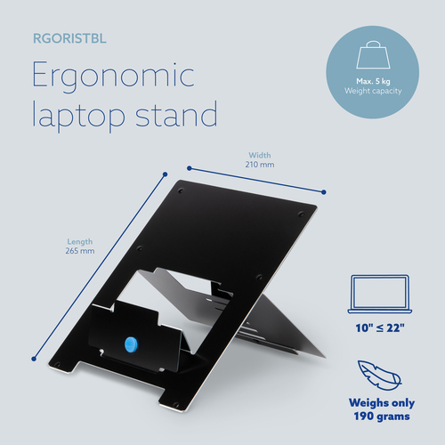 R-Go Höhenverstellbar Notebook-Ständer - Bildschirmgröße: 25,4 cm (10 Zoll) bis 55,9 cm (22 Zoll) - 5 kg TragfähigkeitDisp