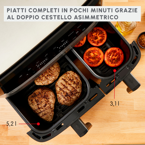 Moulinex Dual Easy Fry & Grill, Capacità 8,3 L, Doppio Cestello, Friggitrice ad Aria e Griglia, 8 Programmi Preimpostati, 