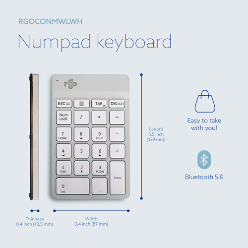 R-Go Tools Tastatur R-Go Numpad Break, ergonomischer Ziffernblock mit Pausensoftware, bluetooth, weiß. Geräteschnittstelle