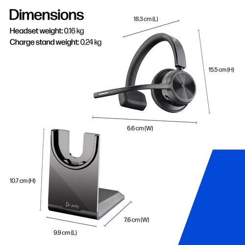 Poly Voyager 4300 UC 4310-M Wireless Over-the-head, On-ear Mono Headset - Black - Microsoft Teams Certification - Siri, Go