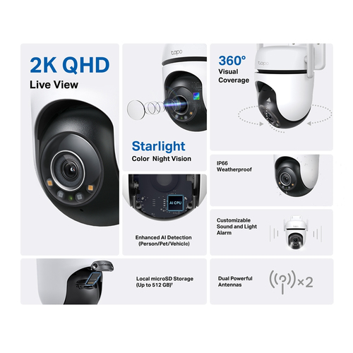 Tapo C520WS 4 Megapixel Outdoor 2K Network Camera - Colour - 29.87 m Colour Night Vision - H.264 - 2560 x 1440 - 30 fps - 