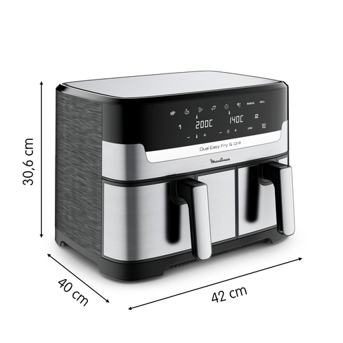 Moulinex Dual Easy Fry & Grill, Capacità 8,3 L, Doppio Cestello, Friggitrice ad Aria e Griglia, 8 Programmi Preimpostati, 