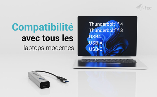 Hub USB i-tec - USB Type C - 640 Mo/s - Ordinateur portable, Tablette, Clavier, Souris, Lecteur flash, Smartphone, Bureau 