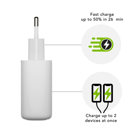dbramante1928 ApS 20 W AC Adapter - Universal Adapter - 2 USB Type-C - For USB Type C Device, Apple Watch, AirPod, Noteboo