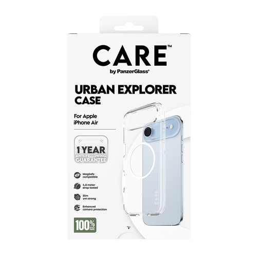 PanzerGlass CARE™ by ® Urban Explorer Case Transparent w. White MagSafe iPhone Air. Case type: Cover, Marke-Kompatibilität