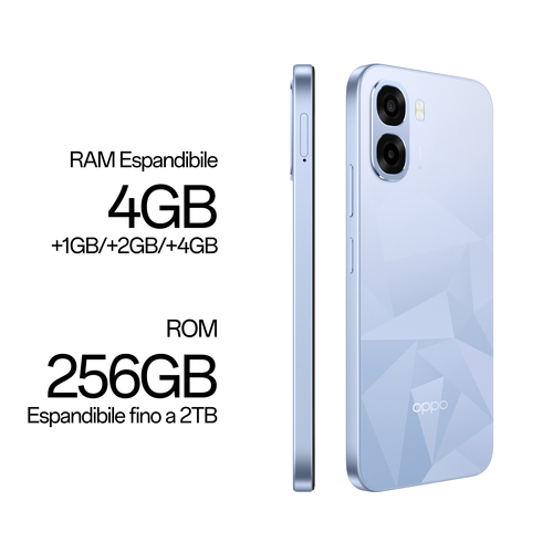 OPPO A6k AI Smartphone, doppia fotocamera 13MP+QVGA, Selfie 5MP, Display 6.75” 120HZ IPS HD+, 6100mAh, RAM 4GB(Esp1GB/2GB/