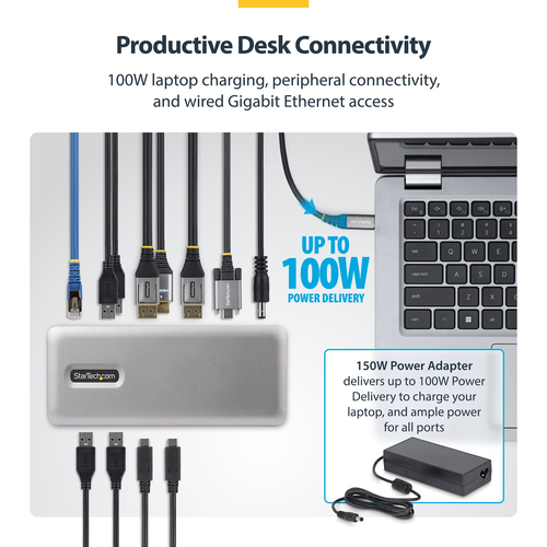 StarTech.com USB 3.2 (Gen 2) Type C Docking Station for Monitor, Desktop PC, Notebook - Charging Capability - Space Gray -