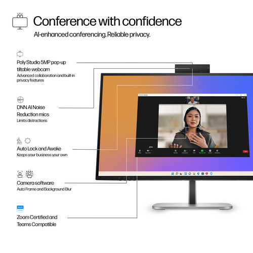 HP 527pm 27" Aula Webcam WQHD Monitor LED - 16:9 - Preto Jet - 68,6 cm (27") Viewable - Tecnologia IPS (In-plane switching
