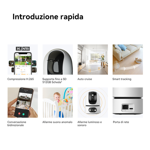 Imou Ranger Dual Pro 10MP Telecamera da interno, motorizzata, con doppia ottica 5MP+5MP, sirena integrata e faretto, tasto
