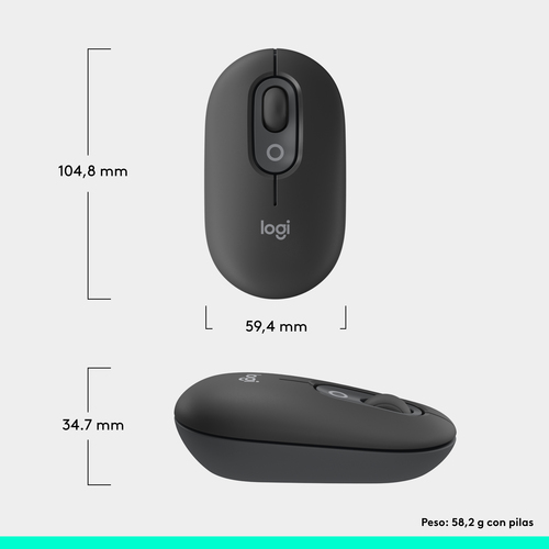 Logitech POP Mouse Mouse - Bluetooth - Optical - 4 Button(s) - Graphite - Wireless - 10 m - 4000 dpi - Scroll Wheel - 1 x 