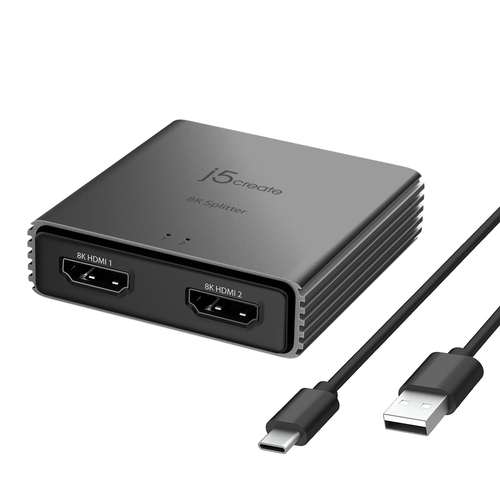 j5create ​​8K-HDMI™ 2.1 2-Weg-Splitter. Video Porttyp: HDMI, Teilnehmerausgang: 2x HDMI. Maximale Auflösung: 7680 x 4320 P