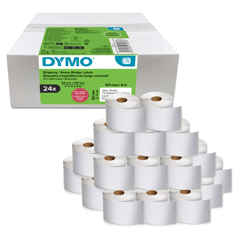 Dymo Name Badge Label - 101 mm Height x 54 mm Width - Roll - Permanent Adhesive - White - Paper - 220 / Roll - 5280 Total 