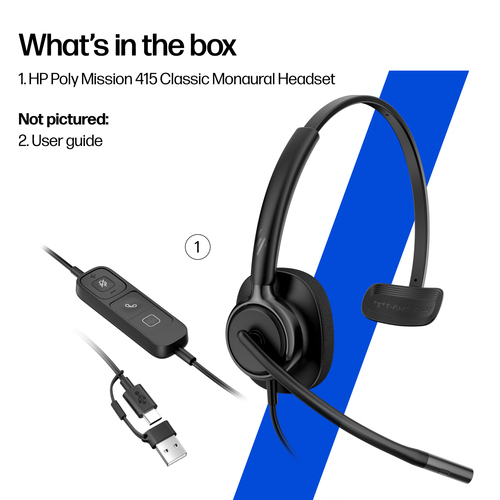 Poly Mission 400 425 Com fios Headset, Na orelha Estéreo Fone de ouvido - Preto - Microsoft Teams Certification - Binaural