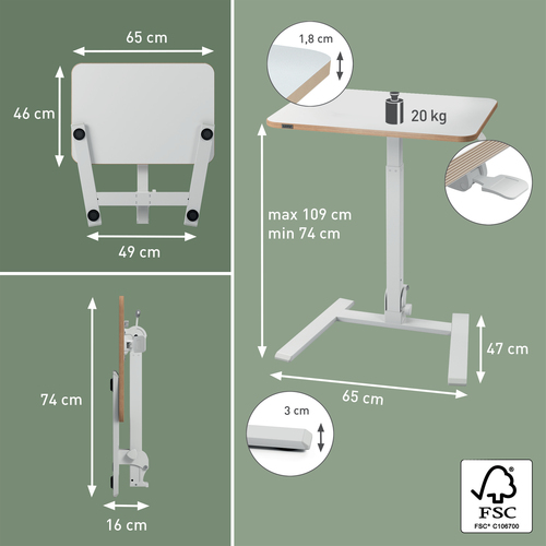 Leitz Ergo Small Foldable Sit Standing Desk. Product colour: White, Maximum weight capacity: 20 kg, Height adjustment rang