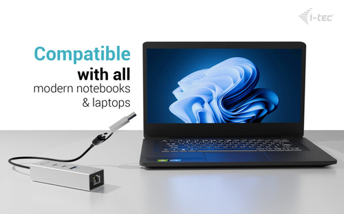 i-tec USB/Ethernet Combo Hub - USB Type A, USB Type C - 640 MB/s - Hard Drive, Keyboard, Notebook, Tablet, Desktop - 3 Tot
