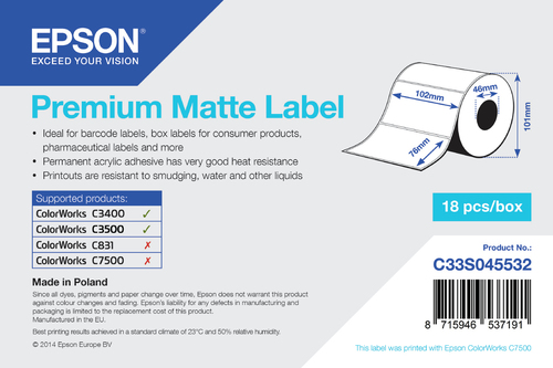 PREMIUM MATTE LABEL-DIE-CUT PREM102MM X 76MM 440 LABELS
