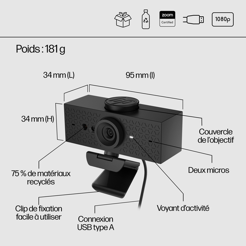 HP 620 FHD Webcam. Megapixel (approx.): 4 MP, Maximum video resolution: 1920 x 1080 pixels, Camera HD type: Full HD. Inter