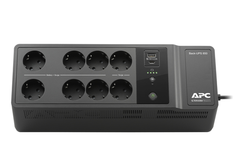 APC Back-UPS BE850G2-GR - USV 8x Schuko, 850VA, 2 USB-Ladegeräte, 1 USB-Datenanschluss. USV-Topologie: Standby (Offline), 