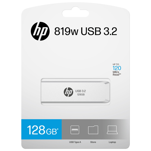 HP HPFD819W-A-128. Capacity: 128 GB, Device interface: USB Type-A, USB version: 3.2 Gen 2 (3.1 Gen 2), Read speed: 128 MB/