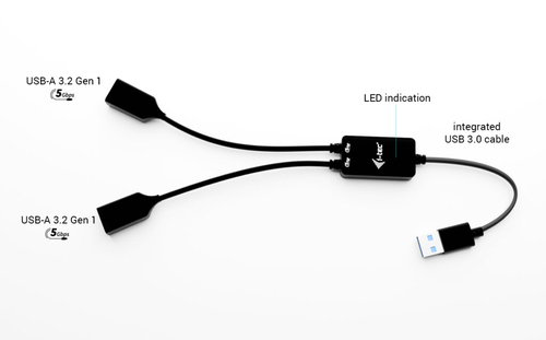 i-tec USB-A Cable HUB 2 port (2x USB-A). Kabellänge: 0,1 m. Anschluss 1: USB A, Anschluss 2: 2 x USB A, USB Version: USB 3
