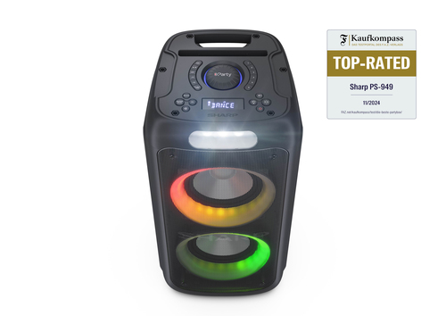 Sharp XParty Street Beat PS-949 Tragbar Bluetooth Lautsprechersystem - 132 W RMS - Schwarz - Aufladbarer Akku - USB