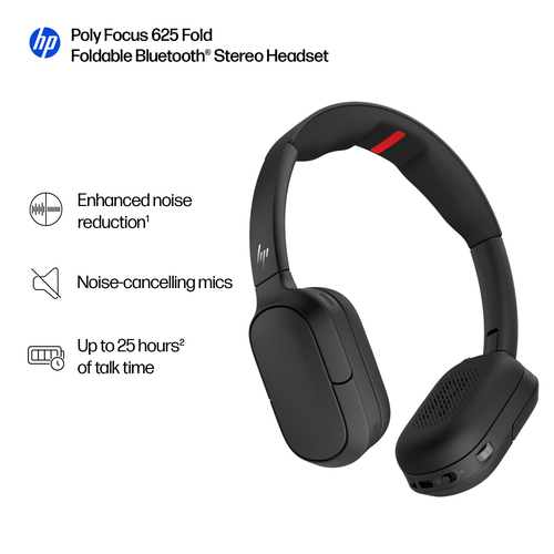 Poly Focus 625 Fold Wired/Wireless Over-the-head Stereo Headset - Microsoft Teams Certification - Binaural - Supra-aural -