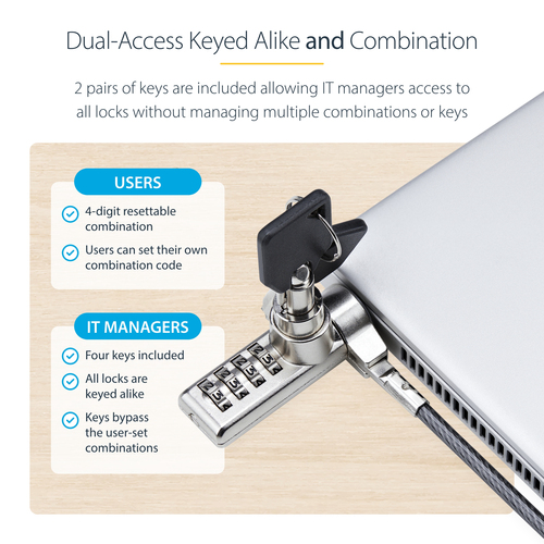 StarTech.com Cable Lock For Notebook, Monitor, Printer - 1.98 m Cable - Resettable - 4-digit - Combination Lock/Keyed Lock